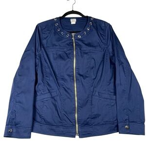 Chicos Navy Blue Nautical Stylish Lightweight Utility Zip Up Jacket - Sz 12/L